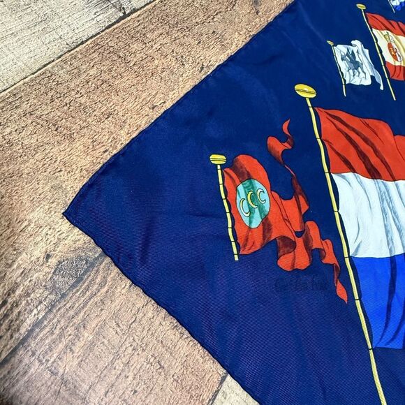 HERMES Hermes Carre 90 Scarf Muffler PAVOIS Ship Flag Pattern 100% Silk blue - Picture 5 of 16